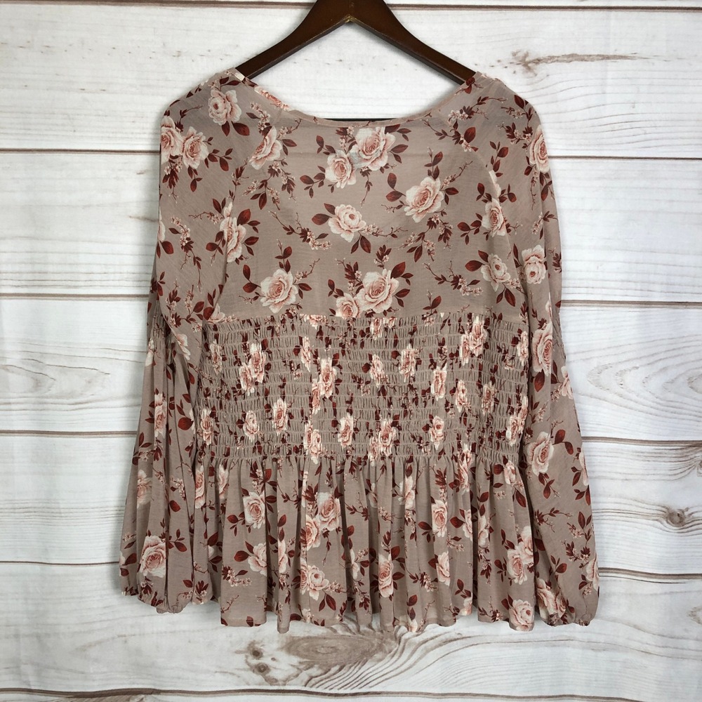 American Eagle Floral Smocked Blouse Cottagecore Boho Top - Medium - Picture 3 of 14